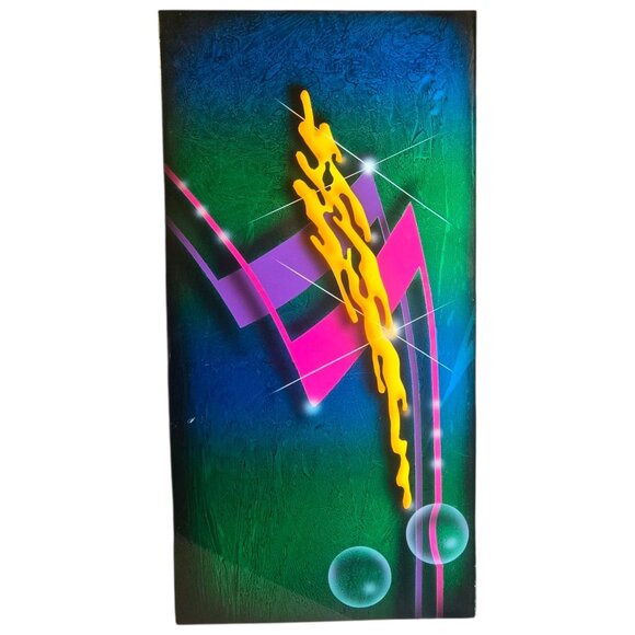 Modern Abstract Wall Art Metal 1990s Memphis Style 24 x 12 Green Blue Decor - Picture 7 of 16